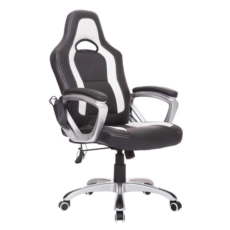 HomCom Race Car Style PU Leather Heated Massaging Office Chair - Black and White