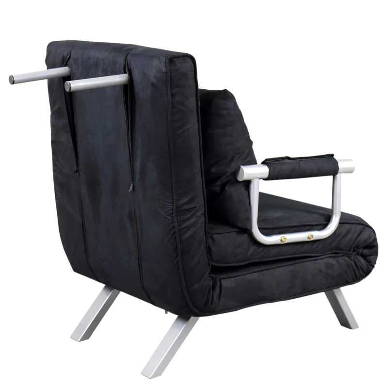 HomCom Single Person Folding 5 Position Steel Convertible Sleeper Bed Sofa Chair - Black