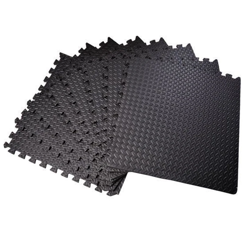 Soozier 24" x 24" 18 Piece 72 sq ft Interlocking Protective Exercise Floor Tiles - Black Diamond Plate