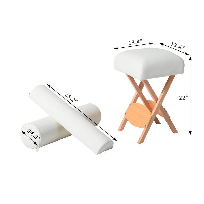 HomCom 22" Portable Massage Stool and Pillow Set - Cream