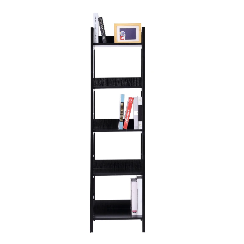 HomCom 2 Pack 5-Shelf Modern Ladder Bookcase (Black)