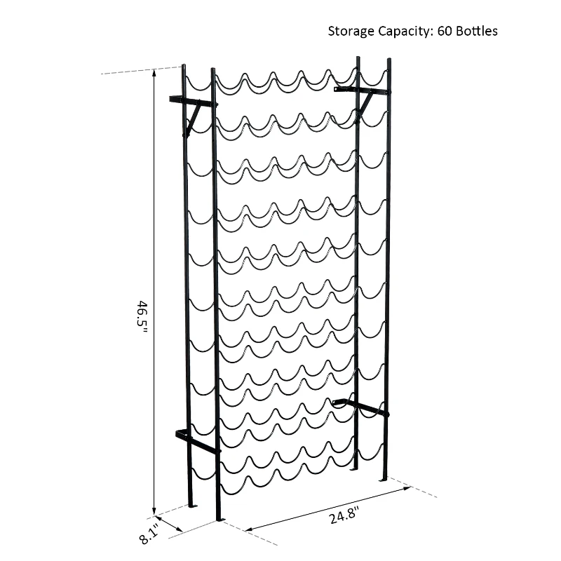 HomCom 60-Bottle Low Profile Wall Mounted Wine Bottle Storage Display Rack