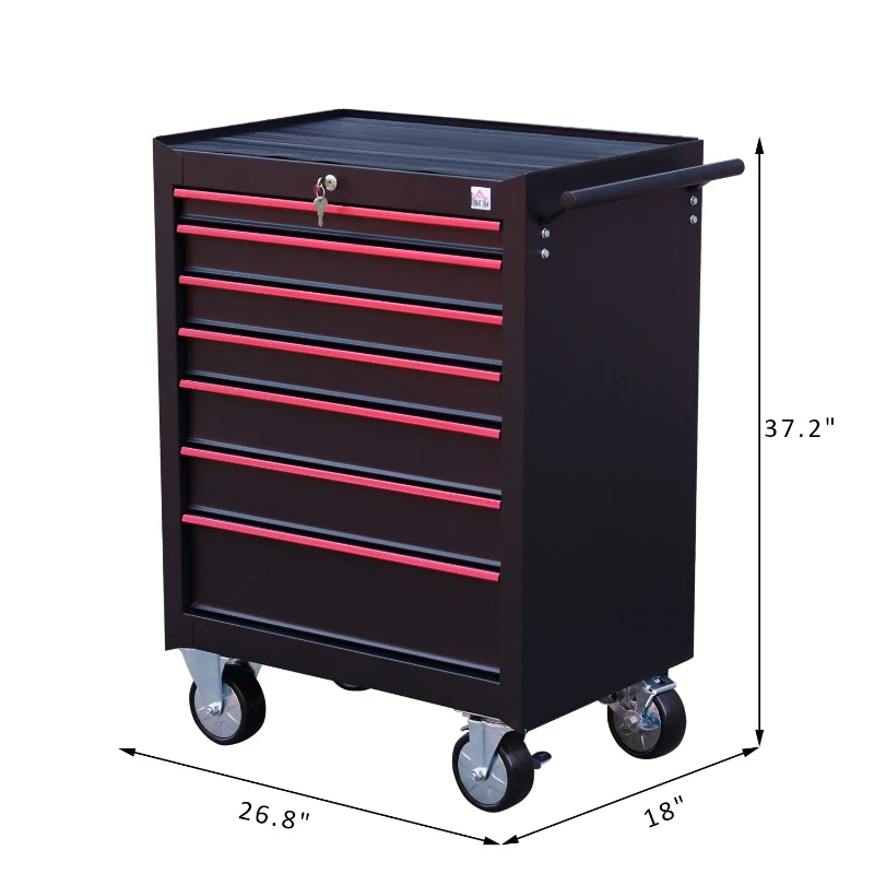HomCom Steel Rolling Tool Chest Storage Cabinet with 7 Sliding Drawer & Handle