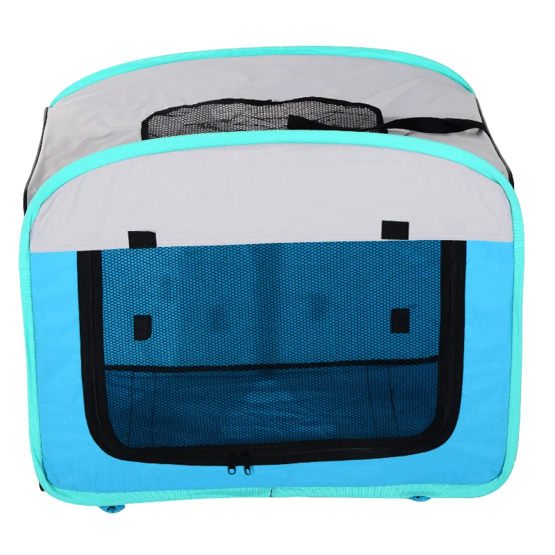 Pawhut 27" Soft Sided Folding Pet Crate Carrier - Light Blue/Gray