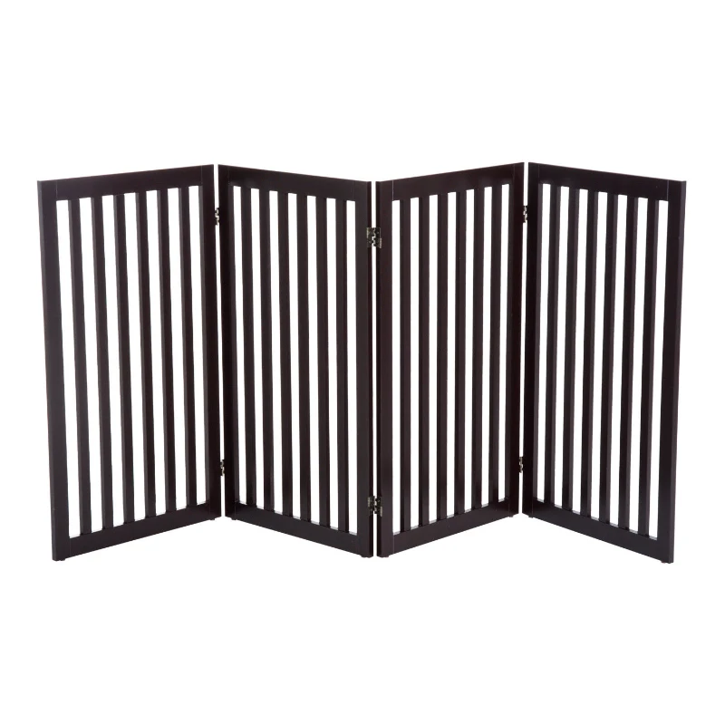 PawHut 36" x 80" Wooden Freestanding 4 Panel Expandable Pet Gate - Rich Espresso