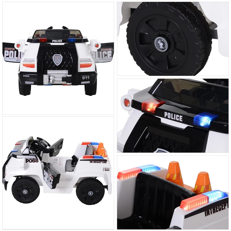 Aosom 6V Electric Ride-On Police Car Vehicle for Kids with Remote Control - Music, Lights and Siren