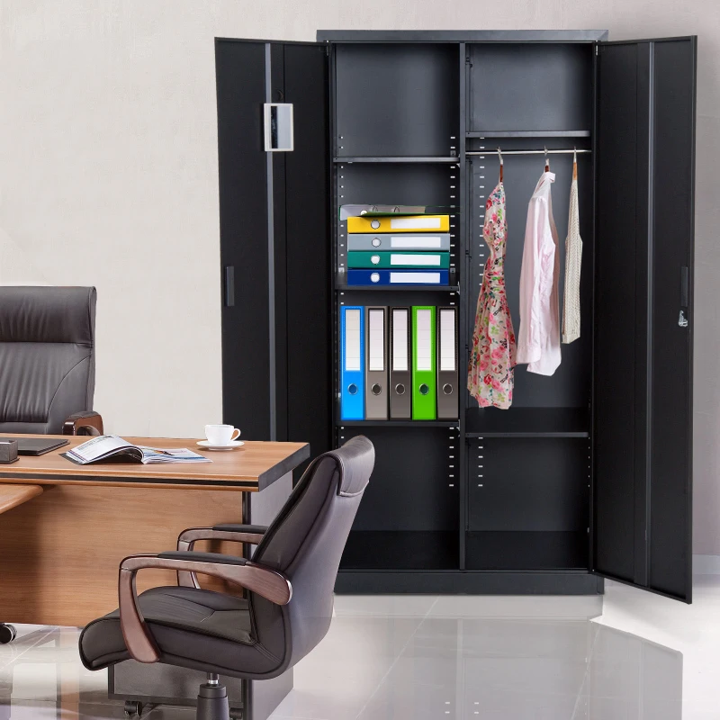 HOMCOM 71" Steel Garage Storage Cabinet Corner Cabinet with Adjustable Shelves Room Bookshelf - Black