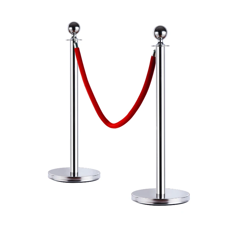 HomCom Chrome Crowd Control Red Velvet Rope Stanchion Barrier