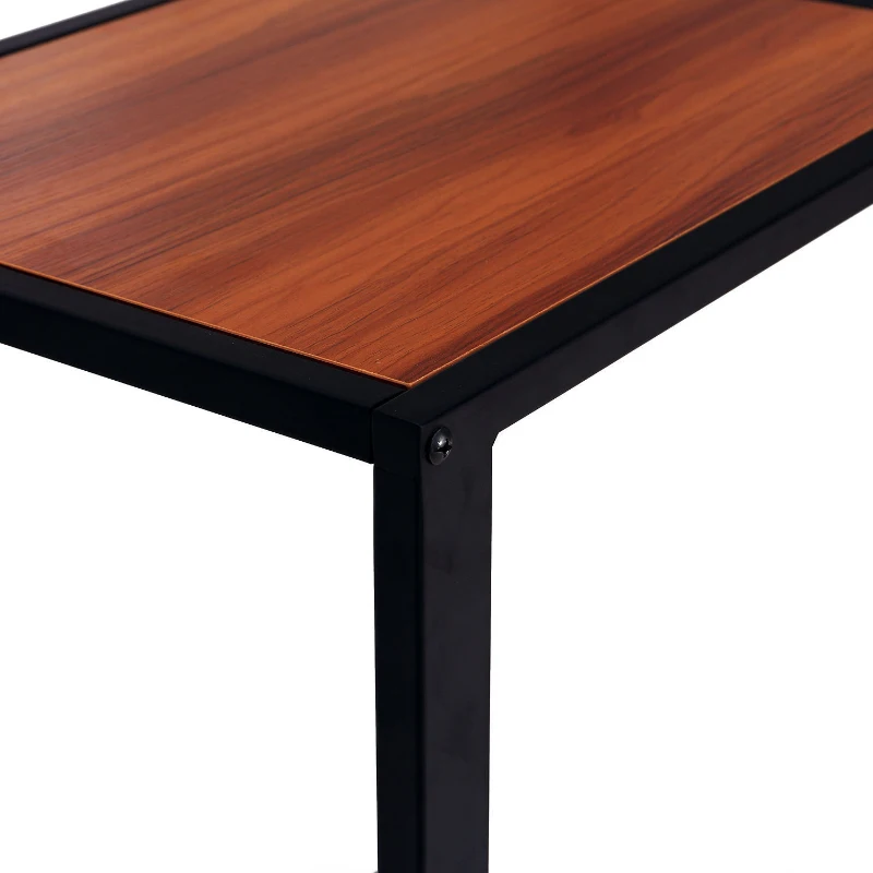 Open Box HomCom 26” Wood Metal C-Shape End Accent Side Snack Table - Wood Grain/Black