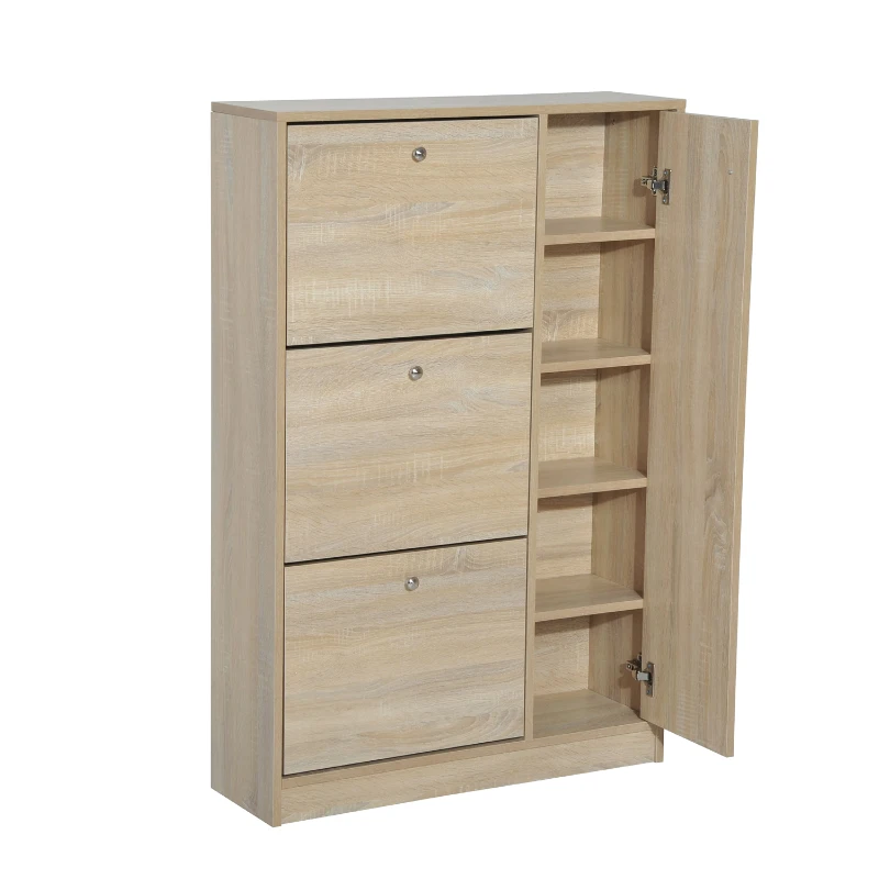 HomCom Shoe Cabinet - Pull Out Door Organizer Closet - White Oak