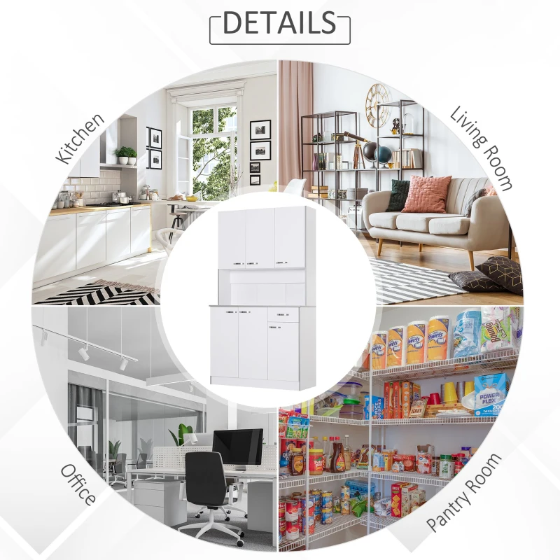 HomCom 71" Contemporary Freestanding Kitchen Buffet Hutch Cabinet with Server and Storage - White and Grey