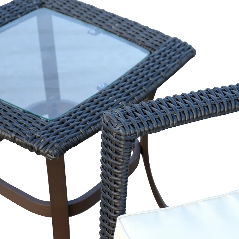 Outsunny 3 Piece Outdoor PE Rattan Wicker Rocking Chair and Tea Table Set - Dark Grey/ Cream