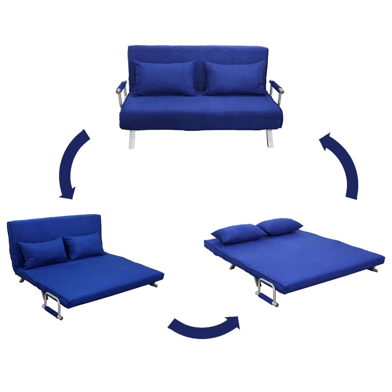 HomCom Full Size Folding 5 Position Steel Convertible Sleeper Bed Chair - Deep Blue