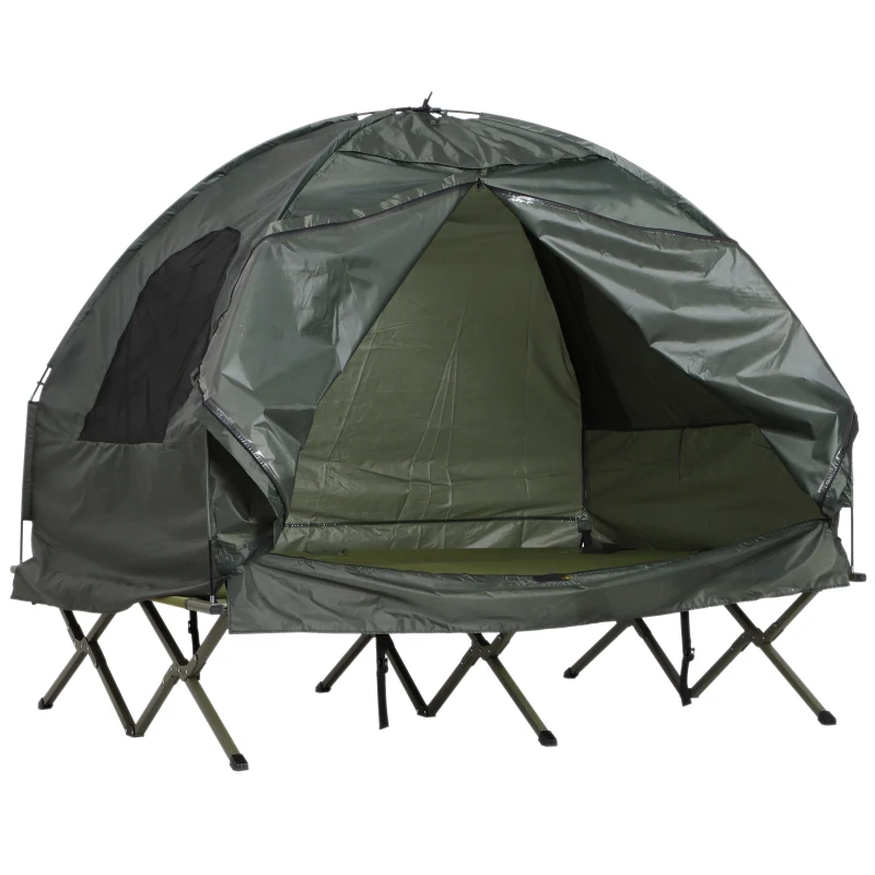 Open Box Outsunny Extra Large Compact Pop Up Portable Folding Outdoor Elevated All in One Camping Cot Tent Combo Set