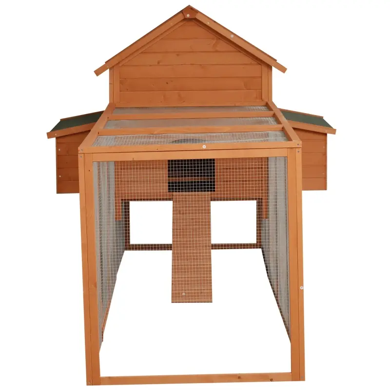 PawHut 136.5" Chicken Coop Wooden Large Chicken House Deluxe Rabbit Hutch Lockable Poultry Hen Cage Backyard with Nesting Box and Run