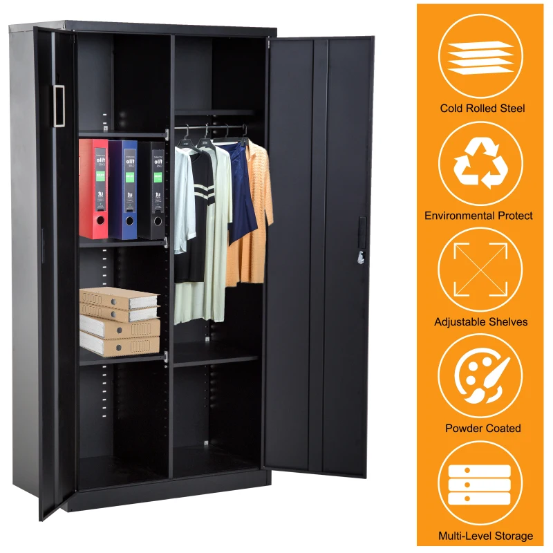HomCom 71" Lockable Storage Cabinet Cold Rolled Steel Cabinet with Shelves - Black
