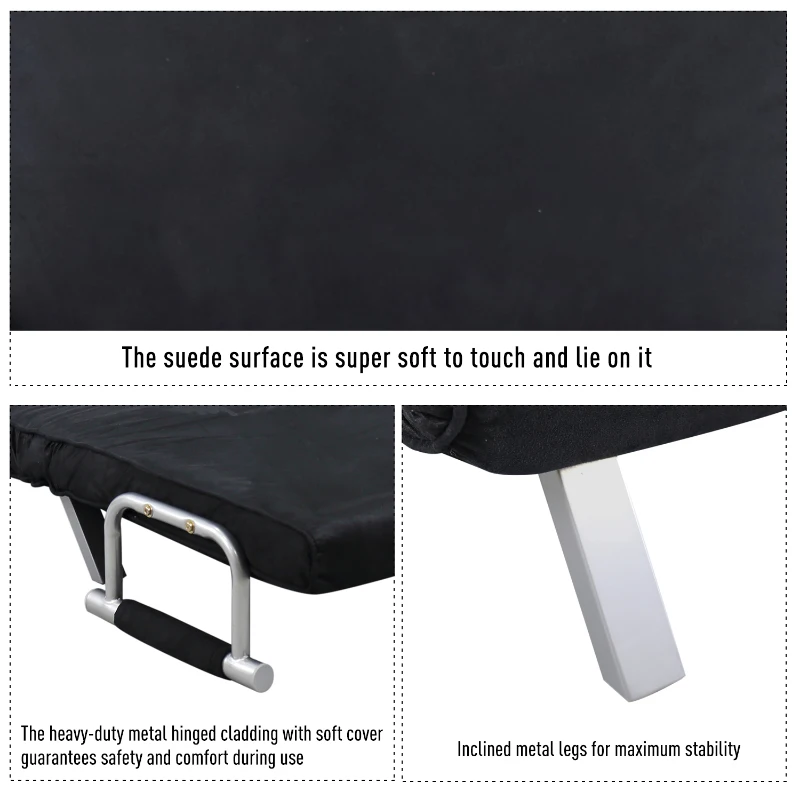 HomCom Single Person Folding 5 Position Steel Convertible Sleeper Bed Sofa Chair - Black