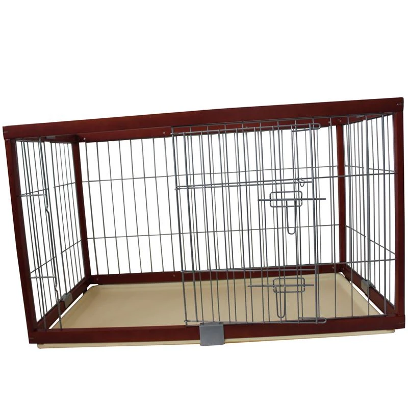 Pawhut Deluxe Folding Wood Pet Dog Pen - 37"L x 25"W x 28"H - Cherry Red