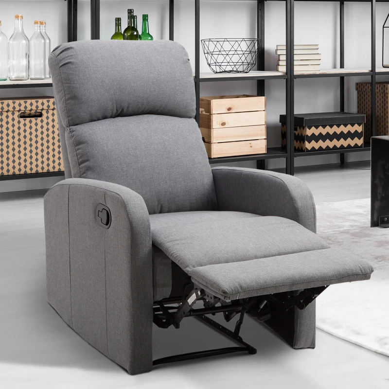 HomCom Linen Fabric Manual Recliner Lounger Chair  with Footrest - Grey