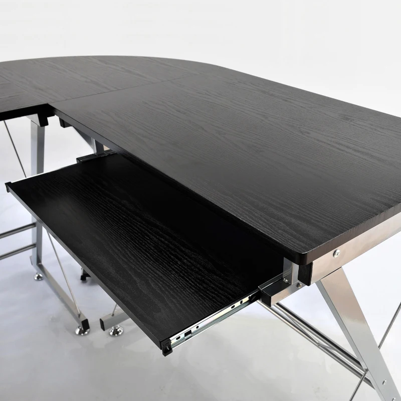 HomCom 67” Wooden L-Shaped Corner Computer Desk With Keyboard Tray - Black