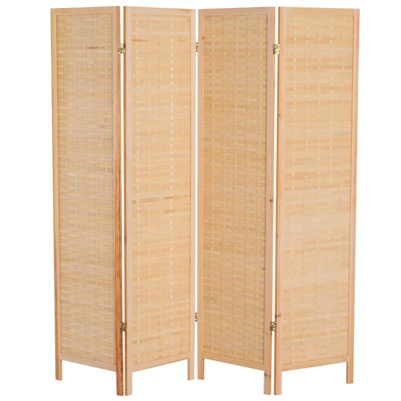 HomCom 6' 4-Panel Bamboo Screen Freestanding Room Divider