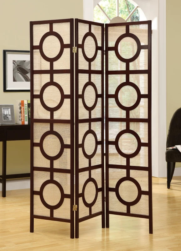 Monarch 3-Panel Circle Design Folding Privacy Screen Room Divider - Cappuccino Wood Frame