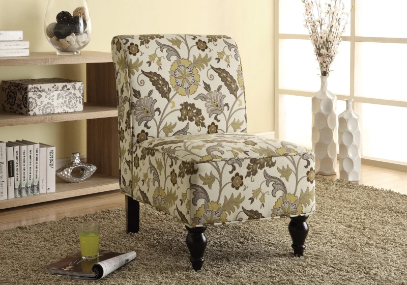 Monarch Transitional Padded Upholstered Fabric Armless Accent Chair - Floral Print