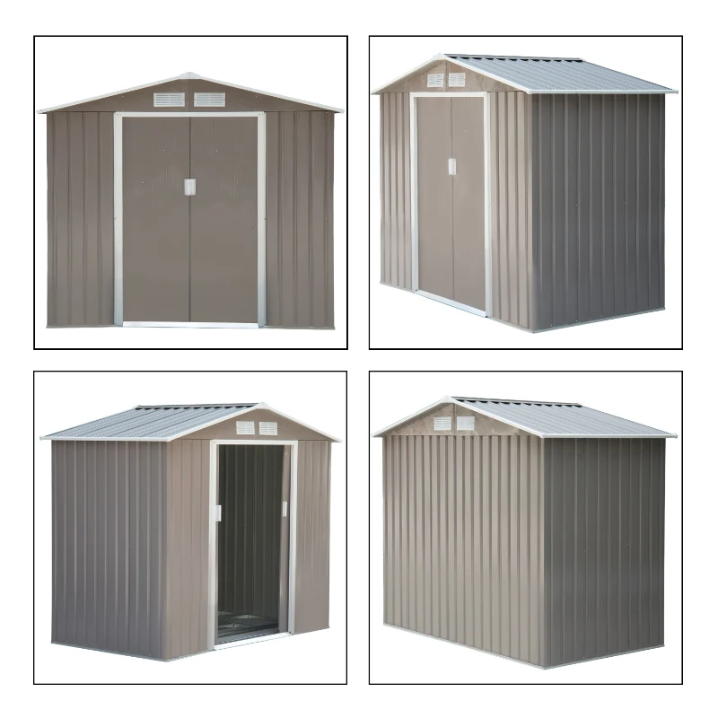Outsunny 7' x 4' Outdoor Metal Garden Storage Shed with Sloped Roof - Gray/White
