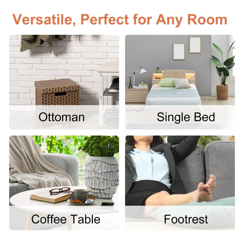 HomCom Twin Size Folding Convertible Sleeper Bed Ottoman with Beige Slipcover