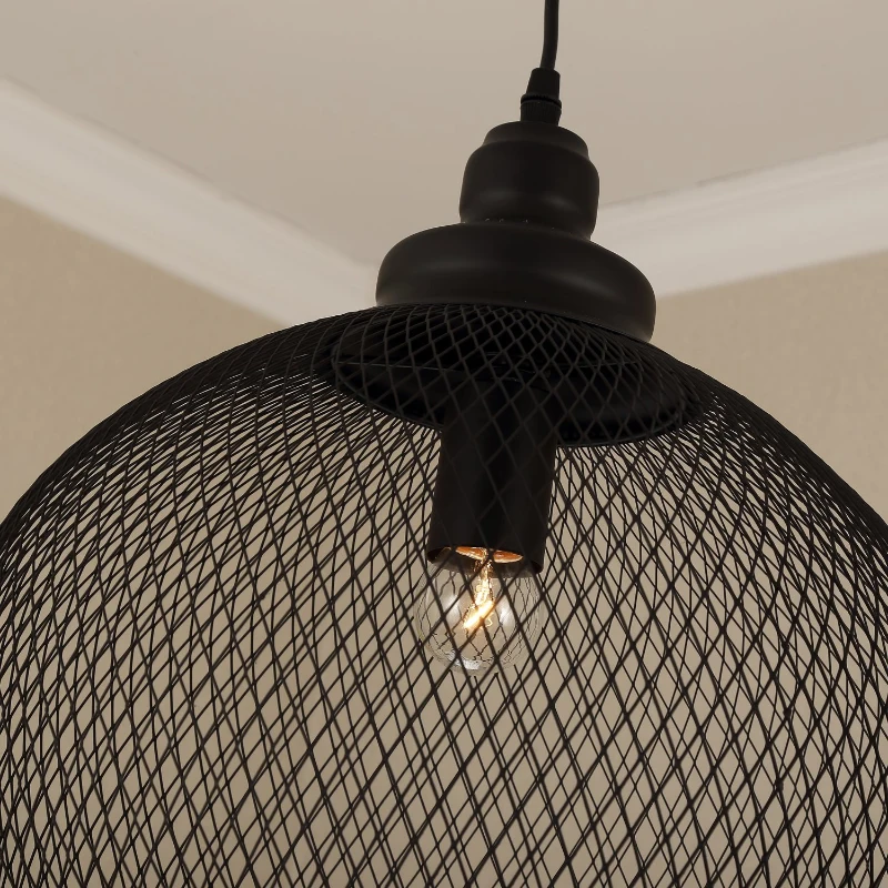 HomCom Retro Industrial Hanging Steel Globe Mesh Light Fixture Pendant - Black