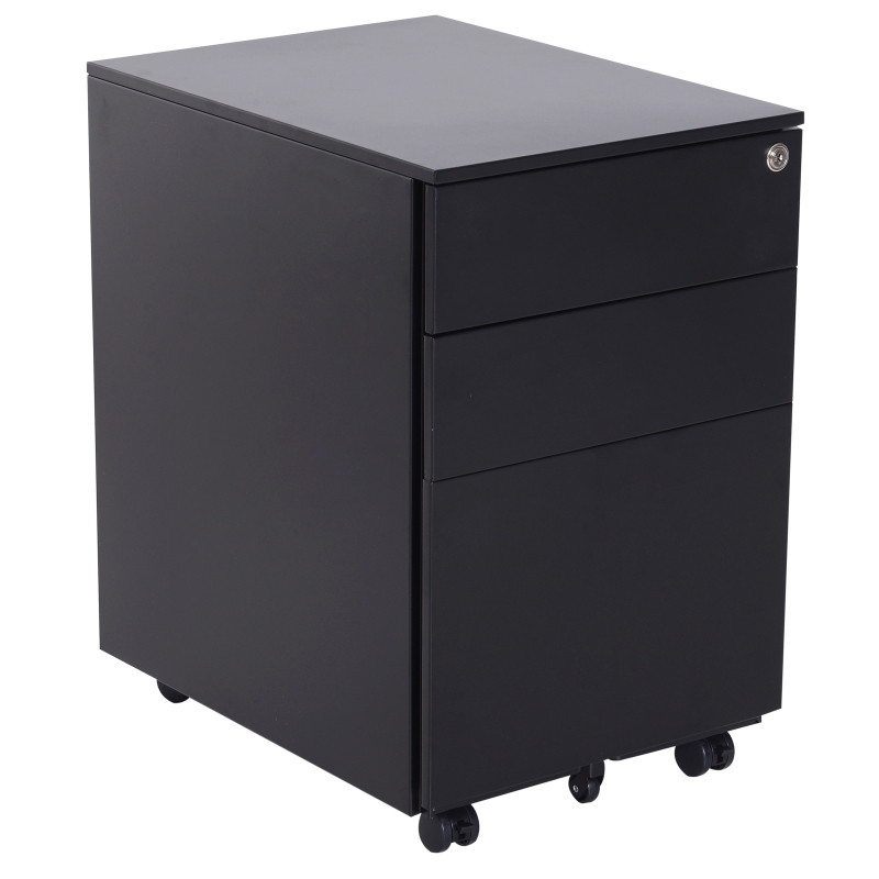 Vinsetto 24" Metal 3 Drawer Locking Under Desk Filing Cabinet On Wheels - Black