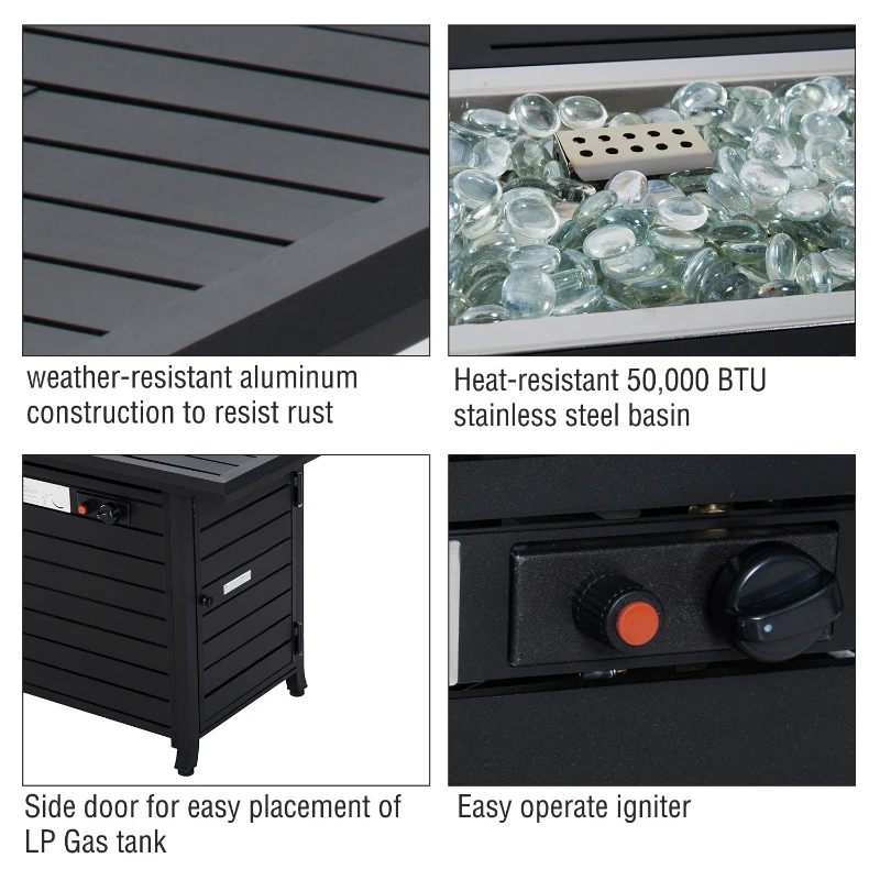 Outsunny 57" Black Bronzed Aluminum Rectangular Patio Gas Fire Pit with Table Lid