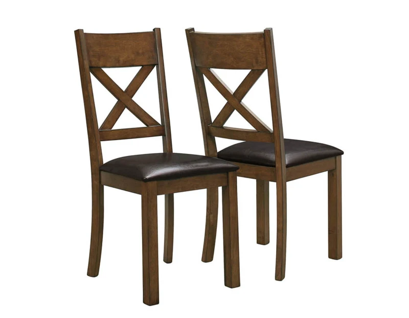 Monarch 2 Piece 40" PU Leather Padded Wooden X Back Armless Side Dining Chair Set - Walnut / Dark Brown Finish