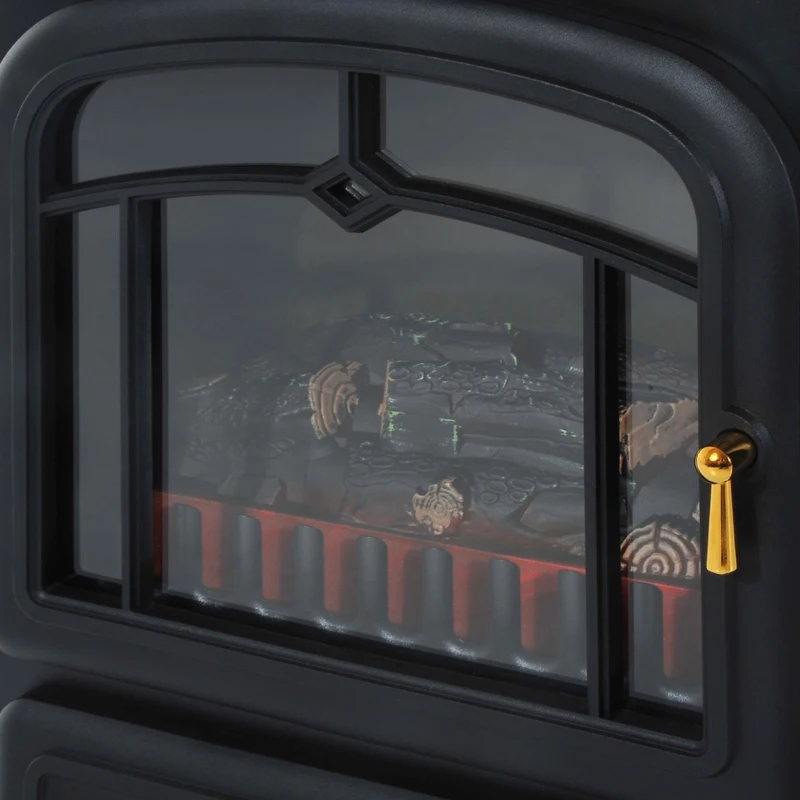 HOMCOM 16" 1500W Compact Freestanding Electric Wood Stove Fireplace Heater With Realistic Flames - Black