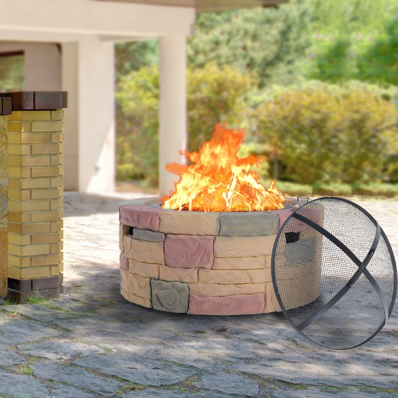 Outsunny 35" Round Decorative Stone Patio Fire Pit