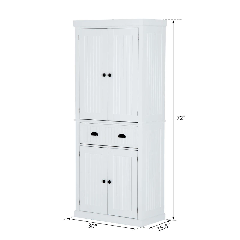 HomCom 72" Large Colonial Free Standing Wooden Kitchen Pantry Cupboard Storage Cabinet - White