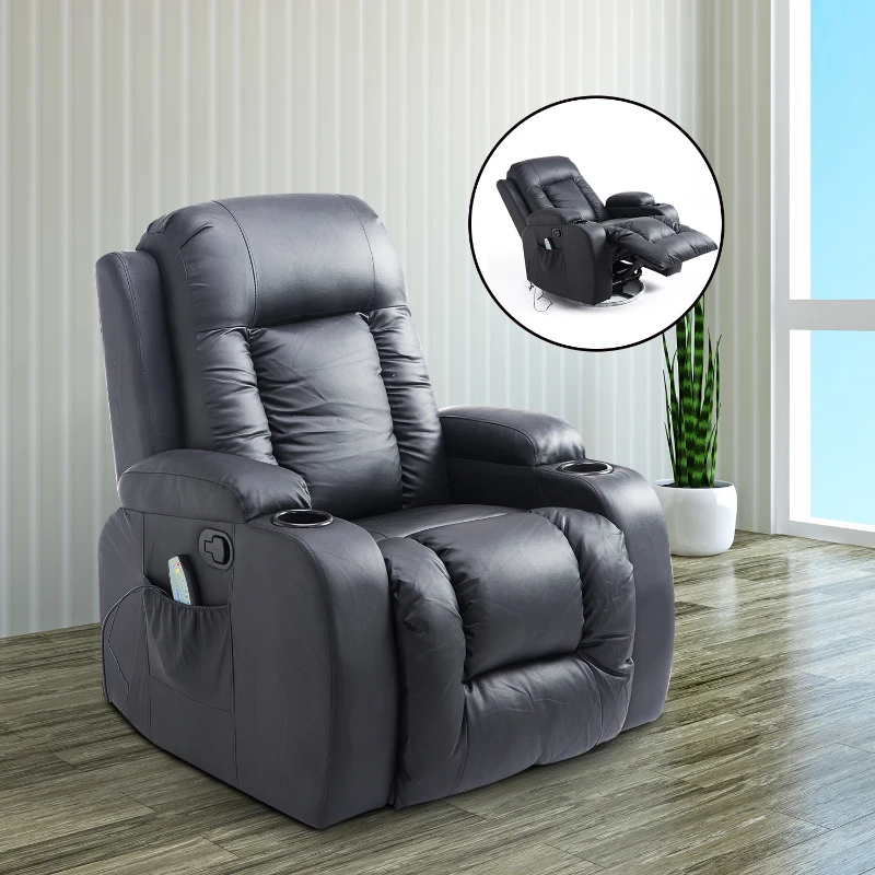 HOMCOM PU Leather Heated Vibrating Massage Recliner Chair with Remote