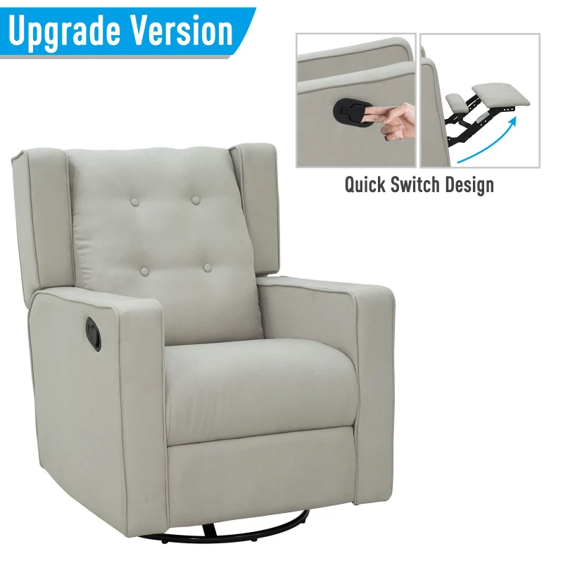 HomCom Lazy Boy Swivel Recliner Linen Fabric Gliding Recliner Sofa Chair - Beige