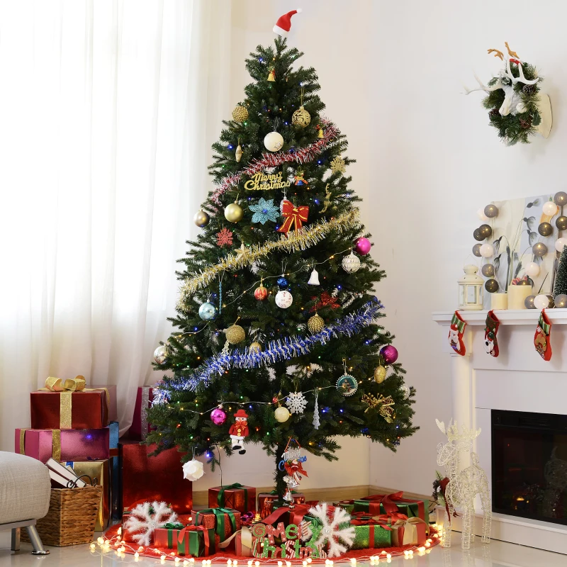 HomCom 6.9' PVC Needles Rotating Prelit Artificial Pine Christmas Tree - Green