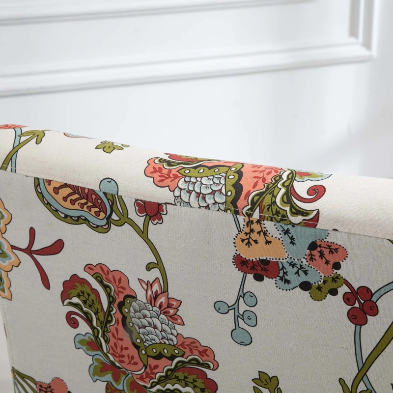 HOMCOM Linen Fabric Dining Chair with Pine Wood Legs and Sponge Padded Cushion, for Living Room, Dining Room, Flower Pattern