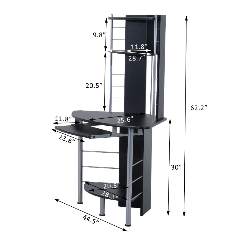 HomCom 45" Arch Tower Compact Modern Corner Computer Workstation Desk With Keyboard Tray And Shelves - Black