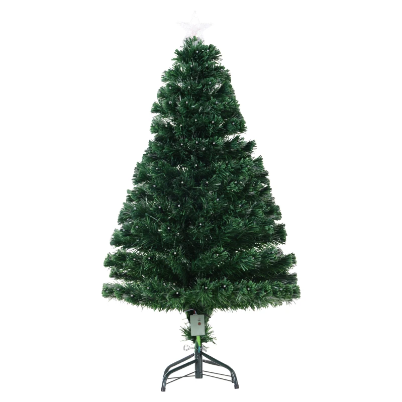 HomCom 4' Artificial Pre-Lit Fiber Optic LED Light-Up Christmas Tree with 8 Light Settings and Stand - Green