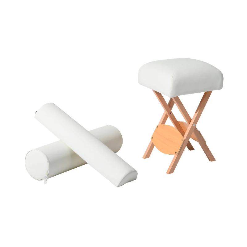 HomCom 22" Portable Massage Stool and Pillow Set - Cream