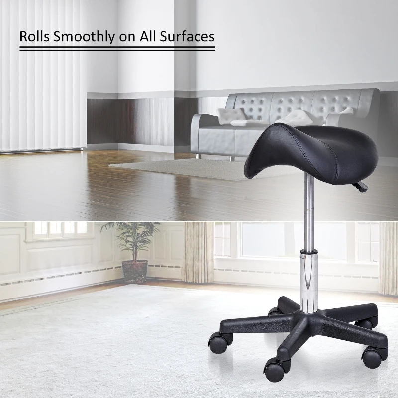 HomCom Ergonomic Adjustable Hydraulic Rolling Swivel Spa Salon Saddle Stool Chair - Black