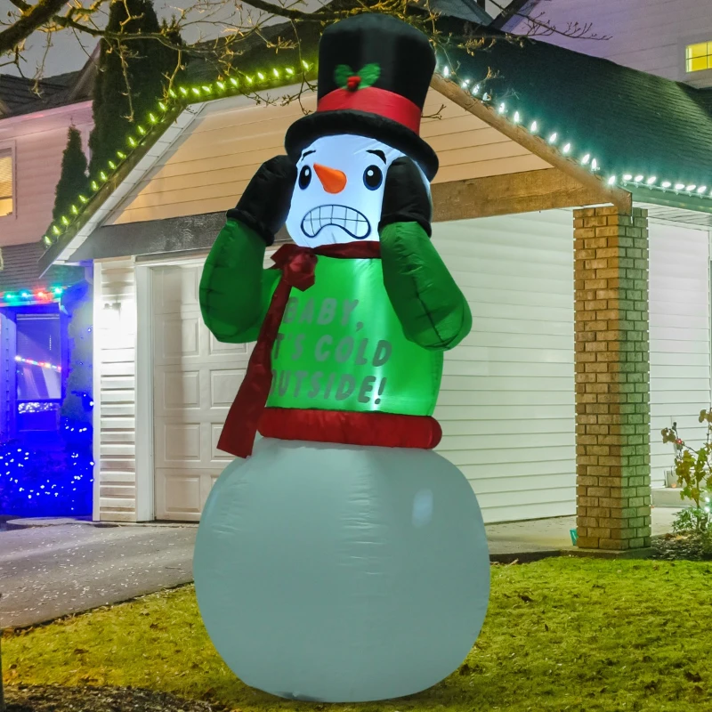 HomCom 7' Tall Outdoor Animated Inflatable Inflatable Christmas Lawn Decoration - Shivering Snowman