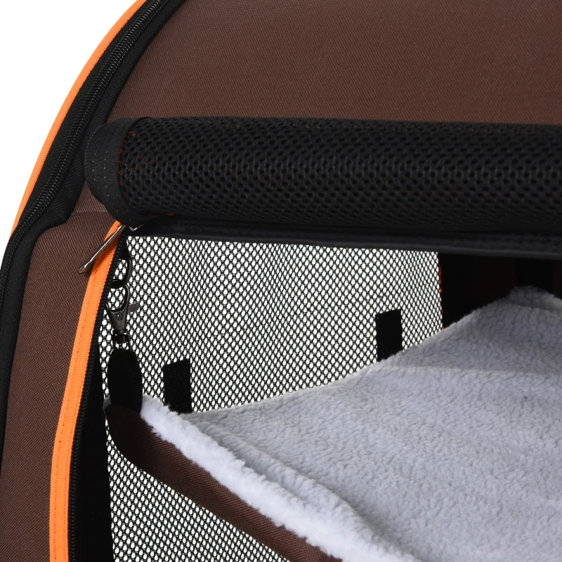 PawHut 39" Portable Soft-Sided Cat Carrier, Cat Kennel, Travel Dog Crate with Divider, Two Compartments, Soft Cushions & Storage Bag, Easy to Fold, Brown