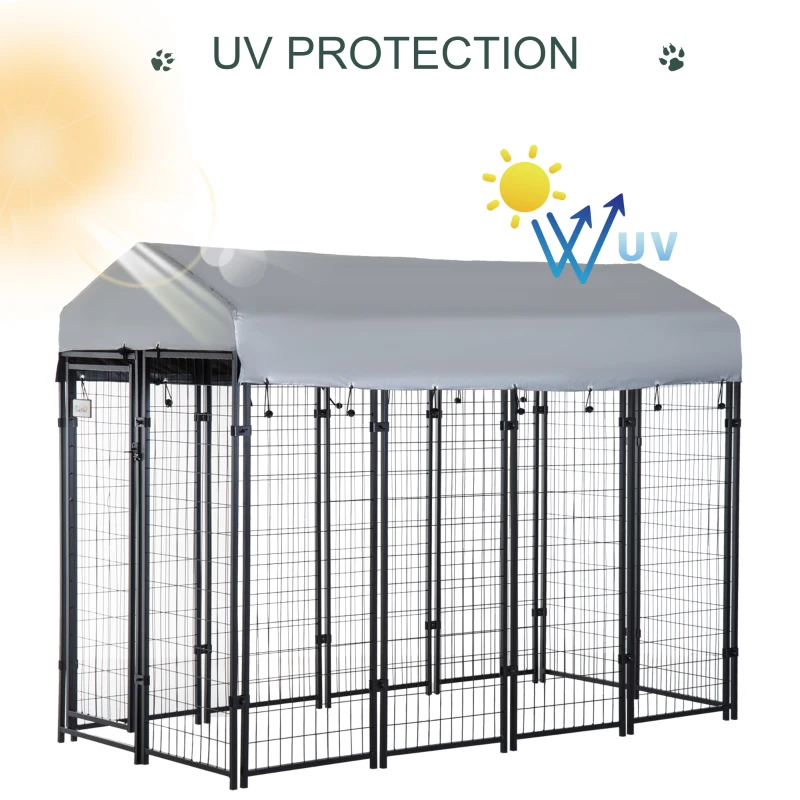 PawHut 97" x 46" Outdoor Dog Cage Galvanized Metal Dog Kennel Playpen with UV and Water Resistant Tarp Cover