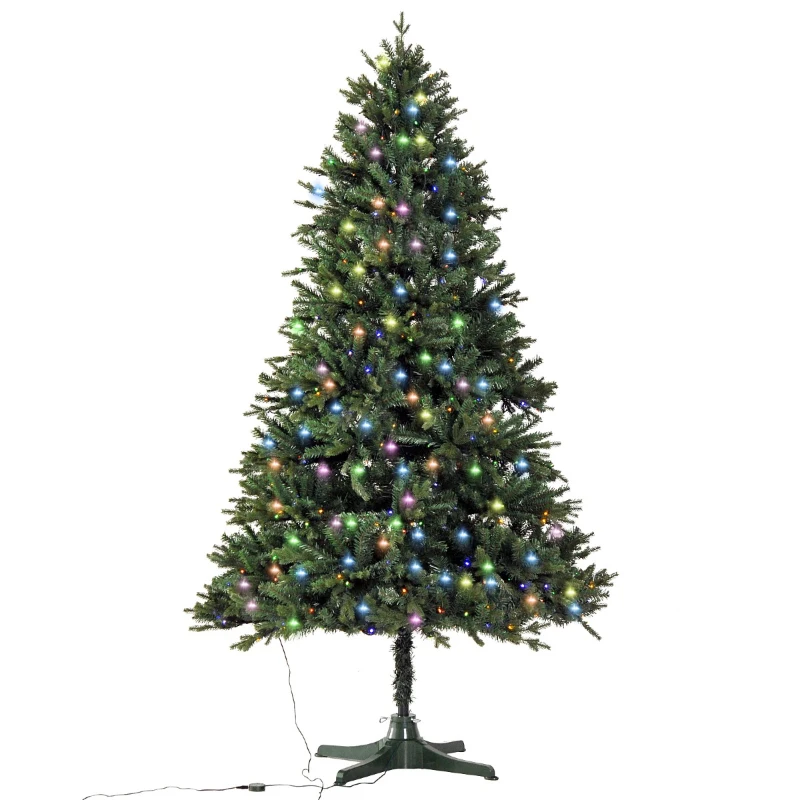 HomCom 6.9' PVC Needles Rotating Prelit Artificial Pine Christmas Tree - Green