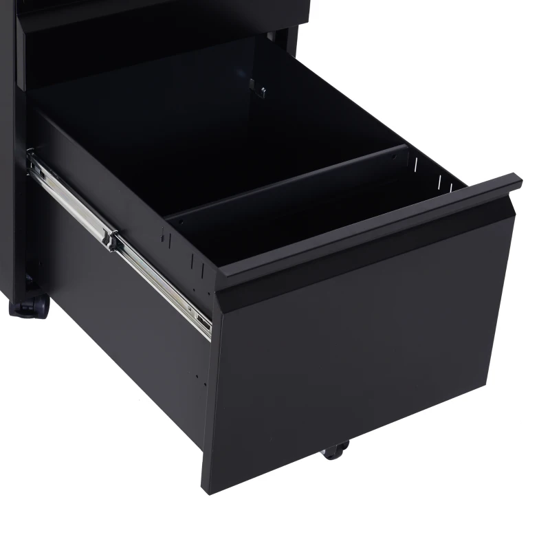 HomCom 24" Steel 3 Drawer Locking File Cabinet on Wheels - Black
