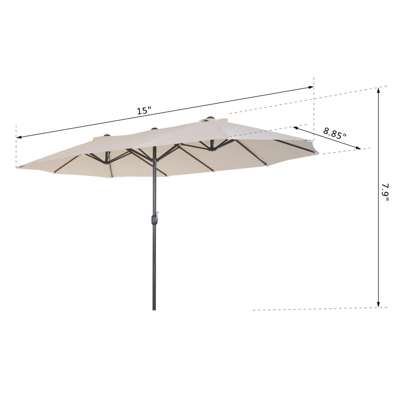 Open Box Outsunny 15' Steel Rectangular Outdoor Double Sided Market Umbrella - Cream White